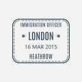 London passport stamp. UK airport visa stamp or immigration sign. Custom control cachet. Vector illustration.